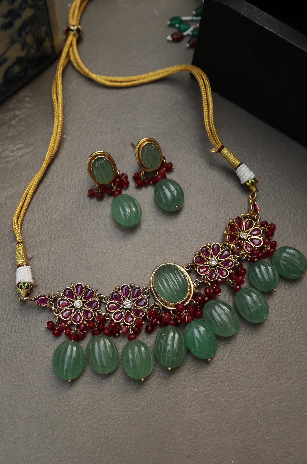 Capri Green Stone Necklace Set