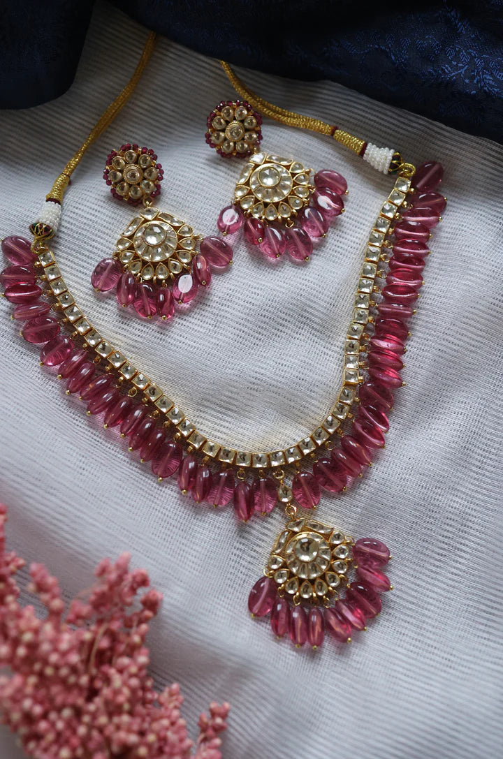 Askka Pink Kundan Necklace Set