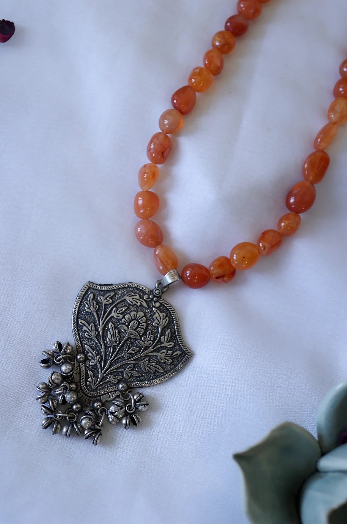 Astrid Orange Oxidized Silver Necklace