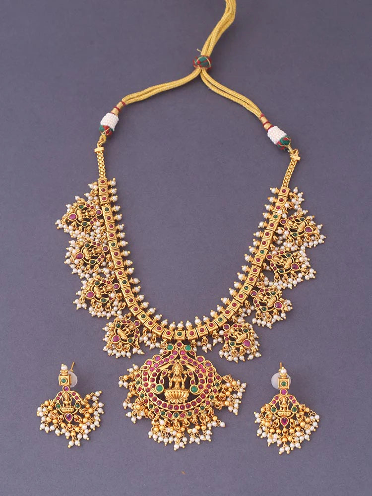 MULTICOLOR VEDAVATI TEMPLE JEWELLERY SET