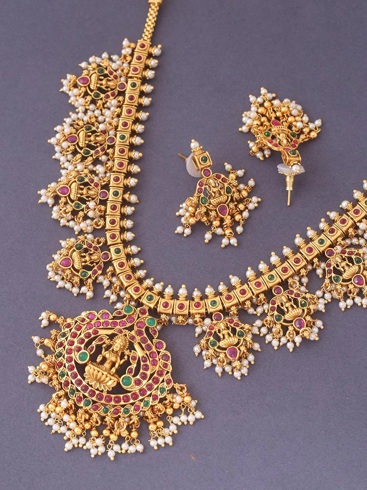 MULTICOLOR VEDAVATI TEMPLE JEWELLERY SET