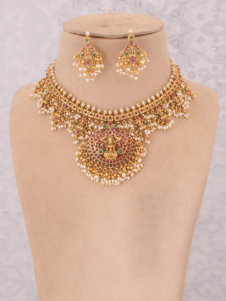 MULTICOLOR VEDAVATI TEMPLE JEWELLERY SET