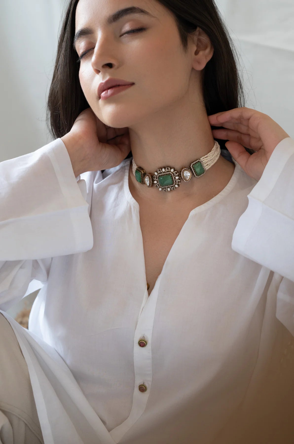 Azari Mint Polki Necklace Set