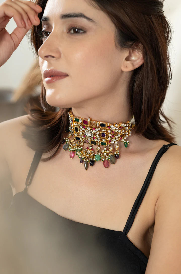 Ayalia Multicolored Kundan Necklace Set