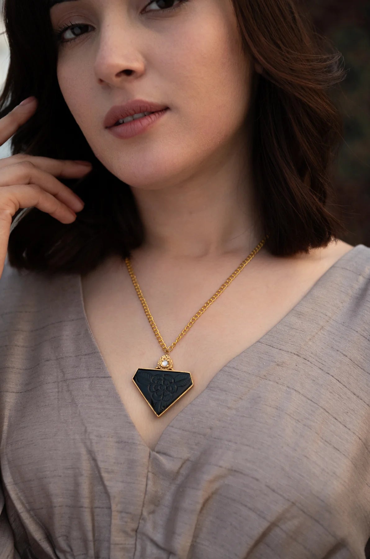 Thea Black Pendant Necklace