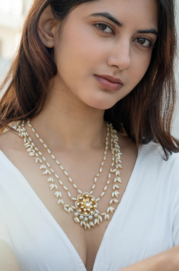 Ajashe Kundan Pearls Layered Necklace