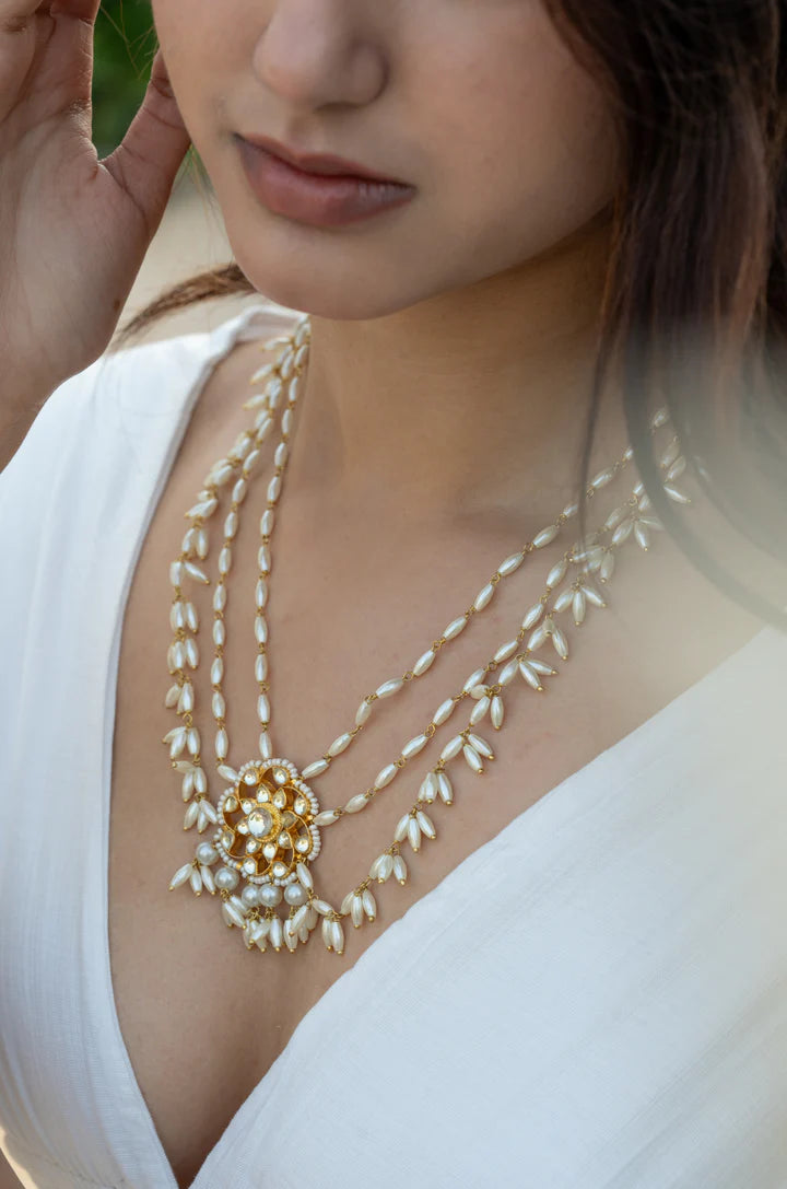 Ajashe Kundan Pearls Layered Necklace