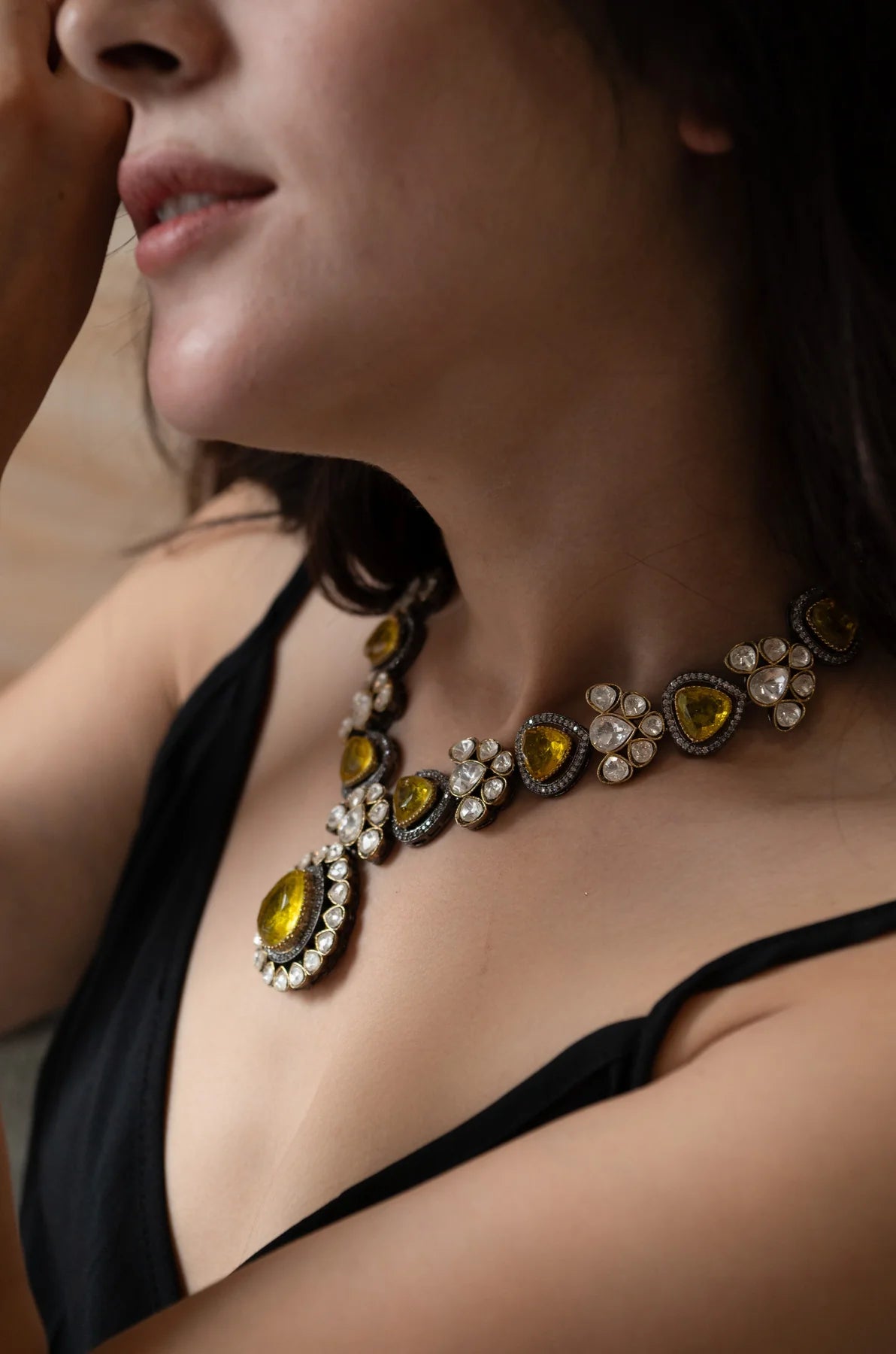 Ahana Yellow Polki Necklace Set