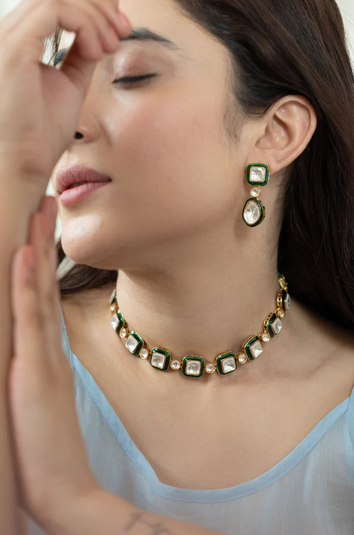 Amirah Enamel Green Necklace Set