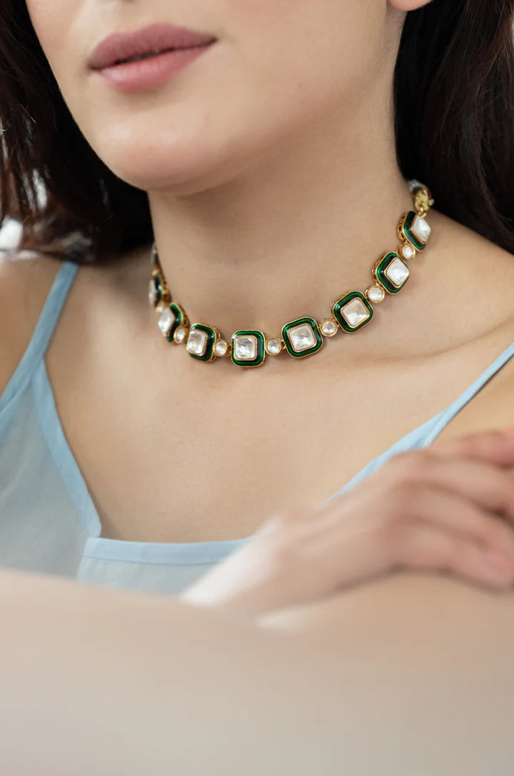 Amirah Enamel Green Necklace Set