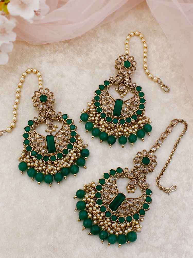 EMERALD DURWA MAANG TIKKA SET