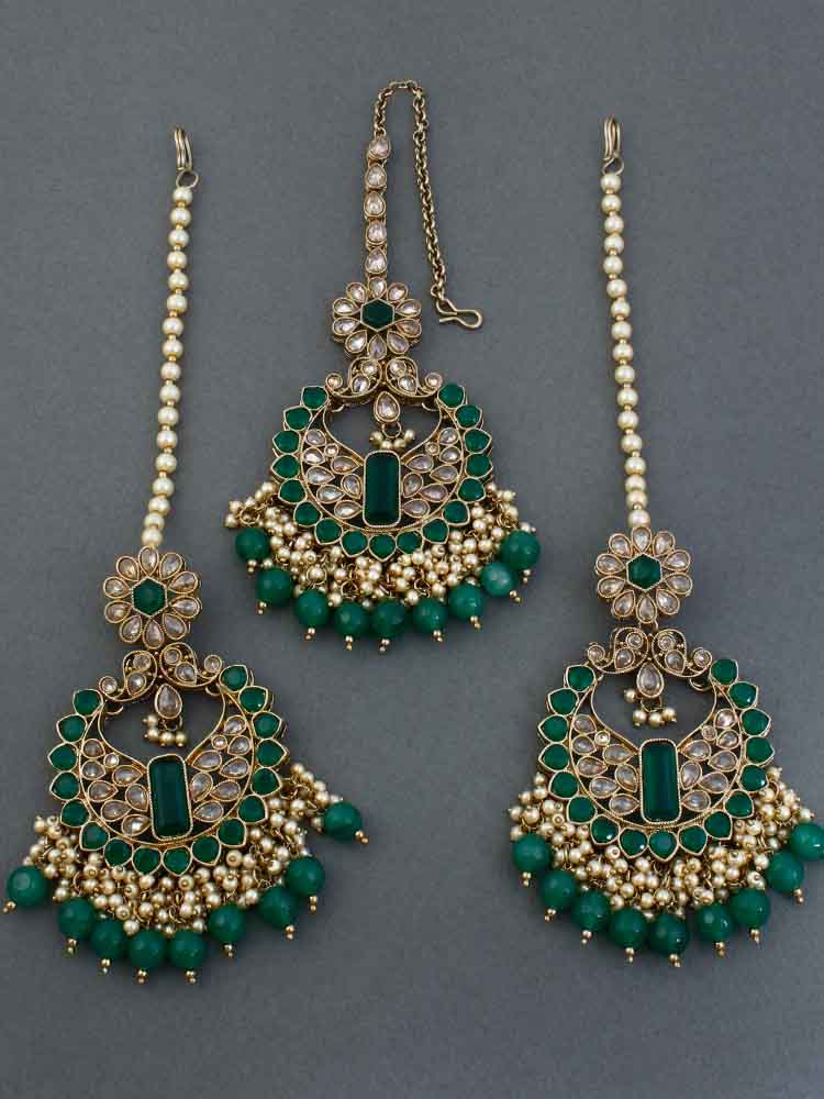 EMERALD DURWA MAANG TIKKA SET