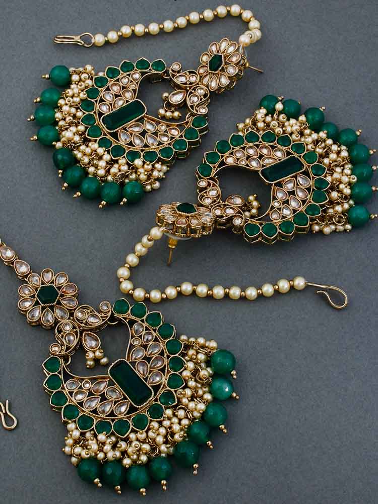 EMERALD DURWA MAANG TIKKA SET