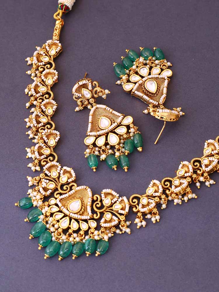 Golden Anarkali Antique Jewellery Set