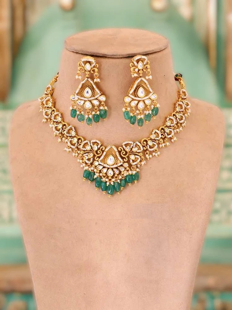 Golden Anarkali Antique Jewellery Set