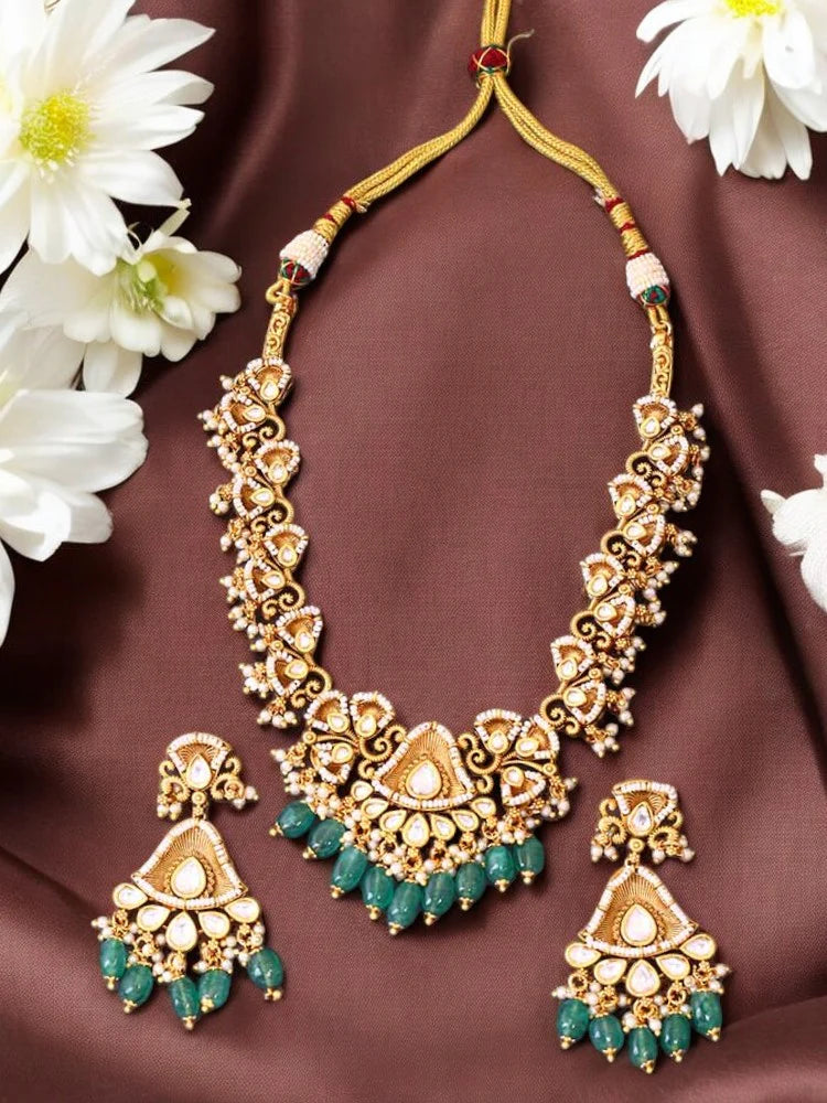 Golden Anarkali Antique Jewellery Set