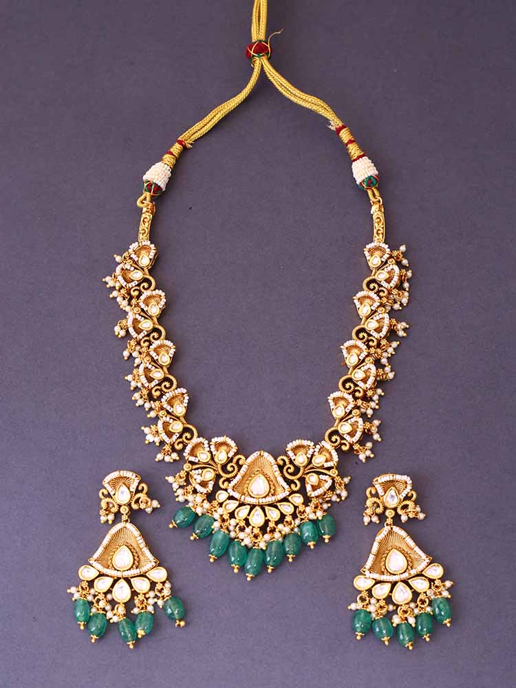 Golden Anarkali Antique Jewellery Set