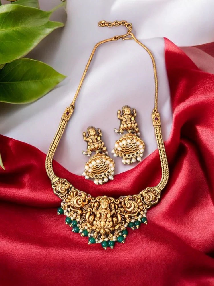 Golden Devi Temple Jewellery Set