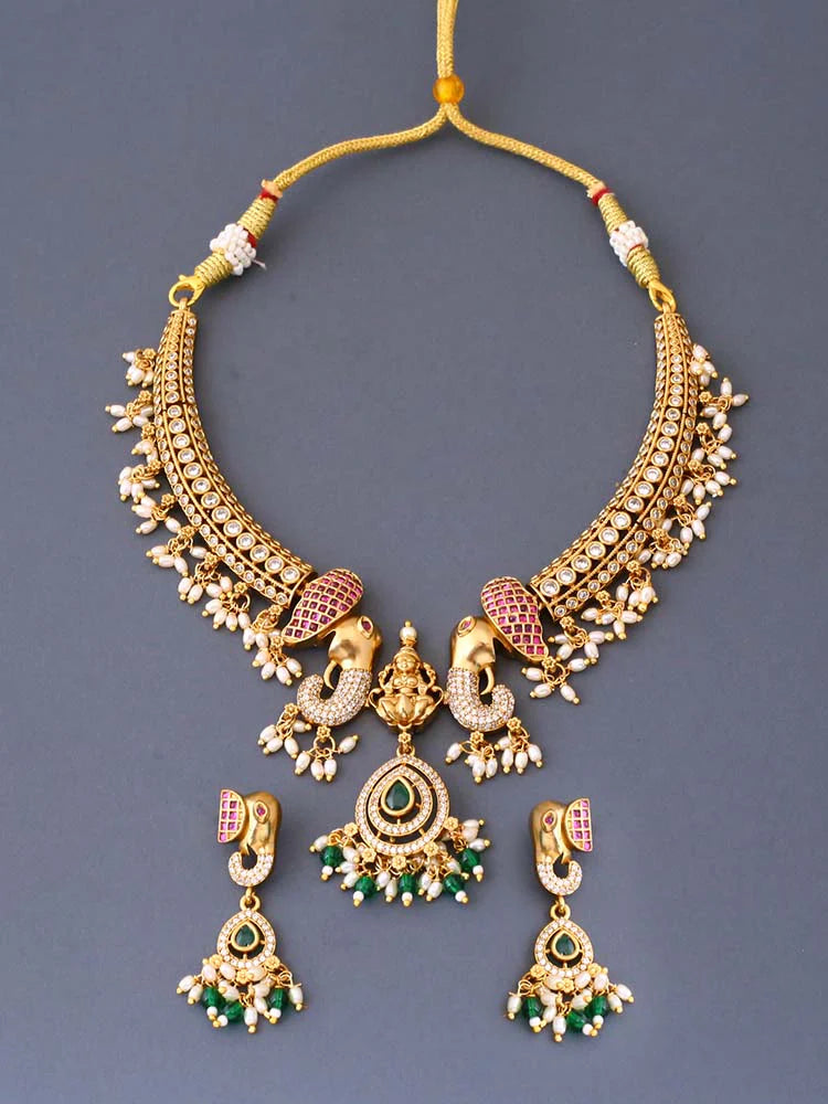 Golden Elfriede Temple Jewellery Set