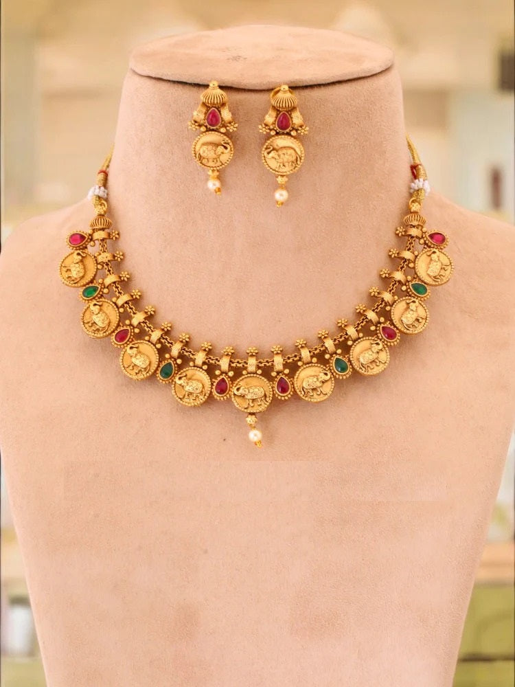 Golden Janardana Temple Jewellery Set