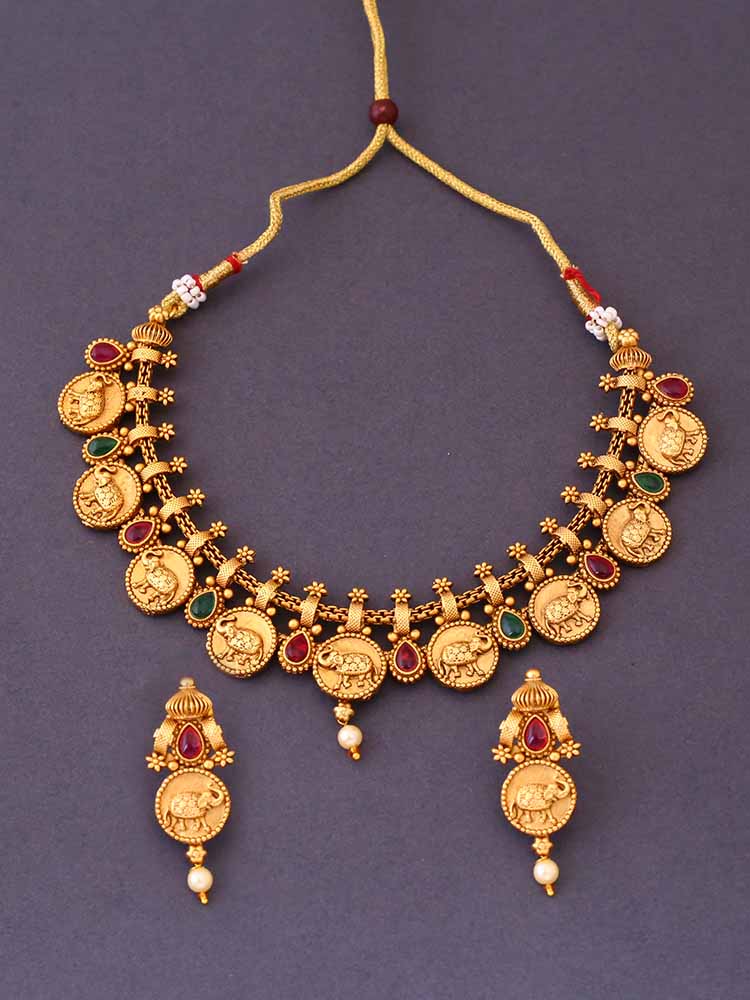 Golden Janardana Temple Jewellery Set