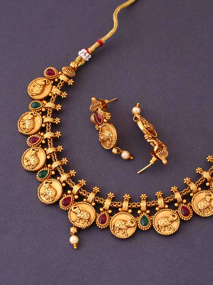 Golden Janardana Temple Jewellery Set