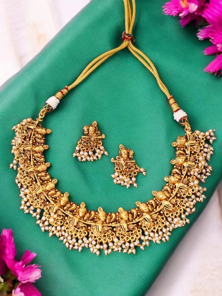 Golden Krishna Temple Jewellery Set