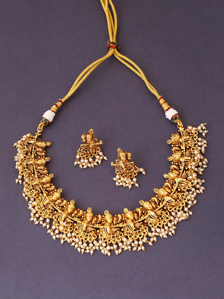 Golden Krishna Temple Jewellery Set