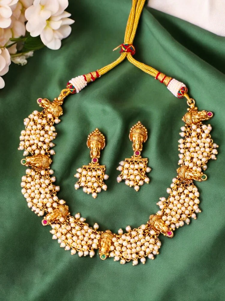 Golden Nataraj Temple Jewellery Set