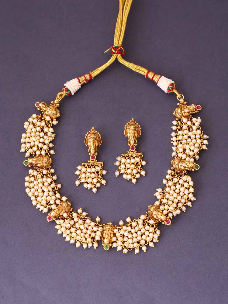 Golden Nataraj Temple Jewellery Set