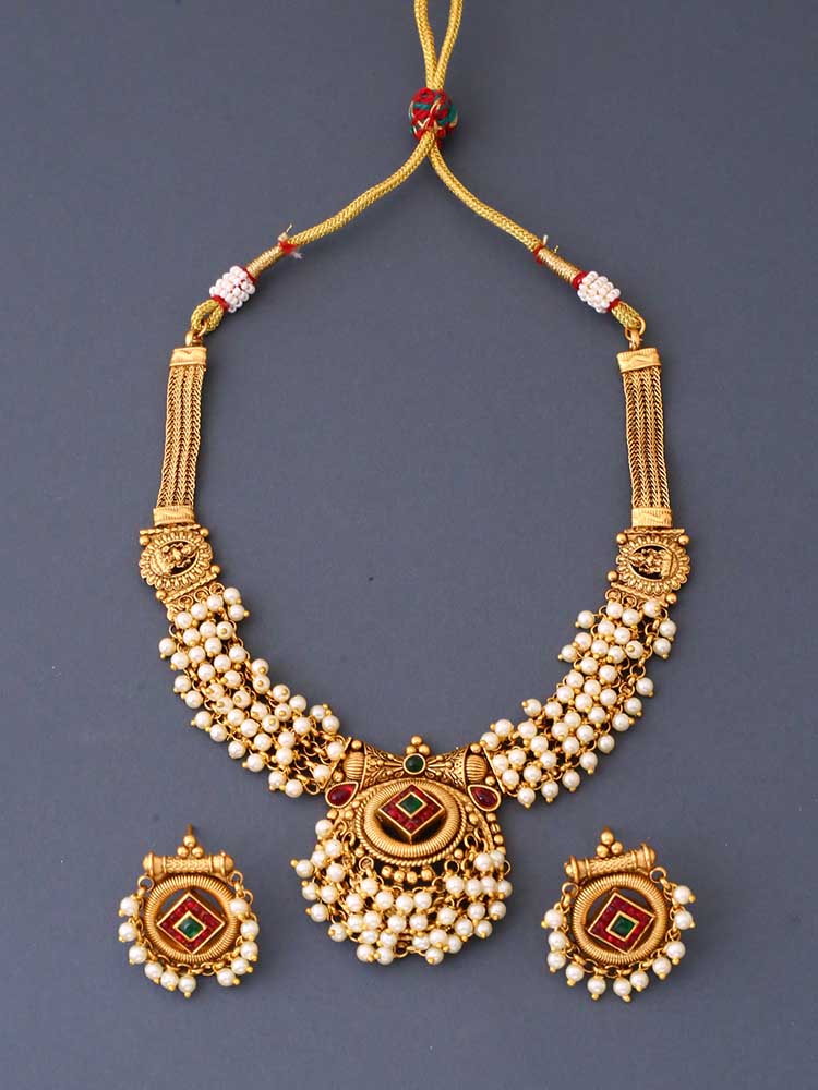 Golden Shambhu Temple Jewellery Set