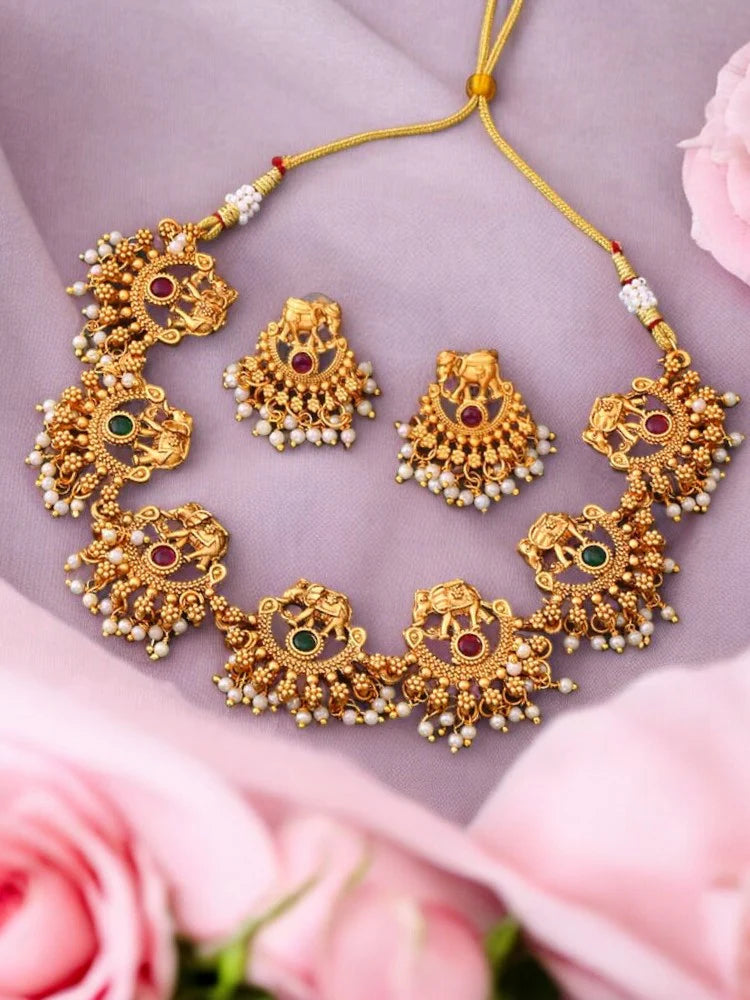 Golden Tripurari Temple Jewellery Set