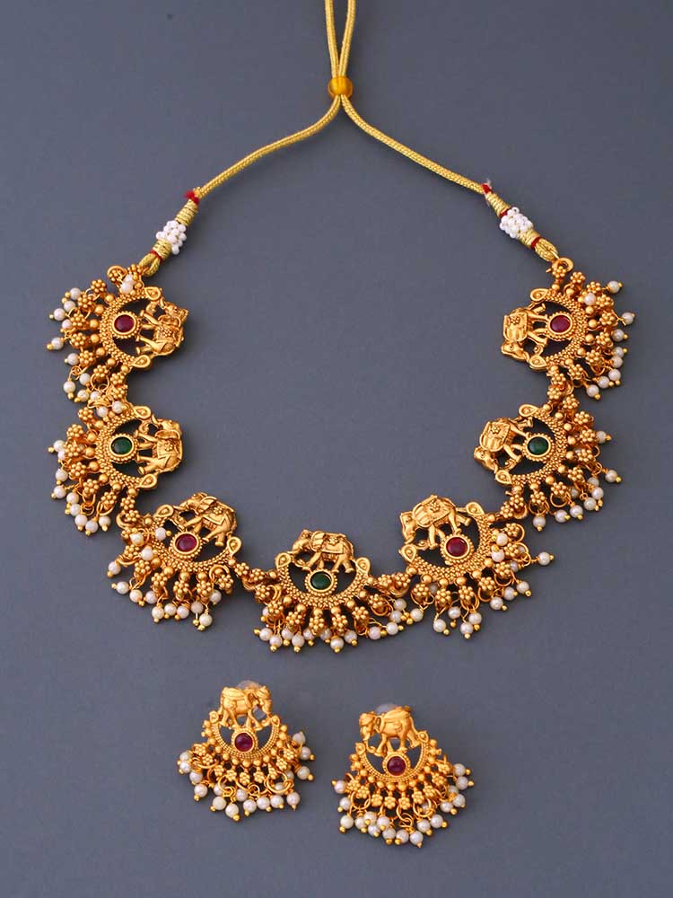 Golden Tripurari Temple Jewellery Set