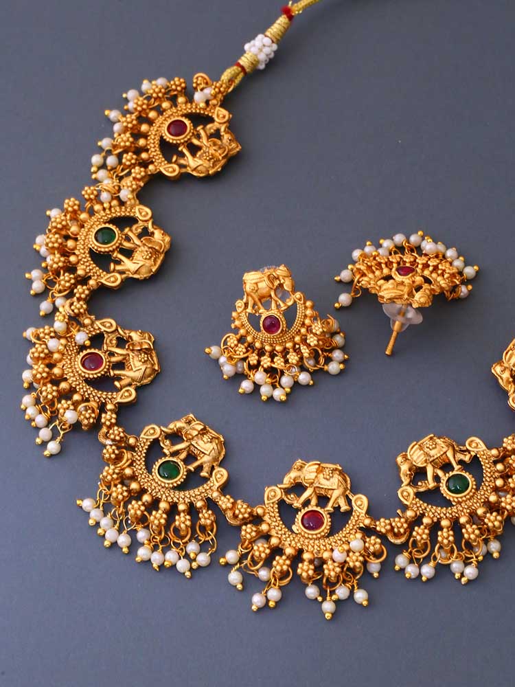 Golden Tripurari Temple Jewellery Set