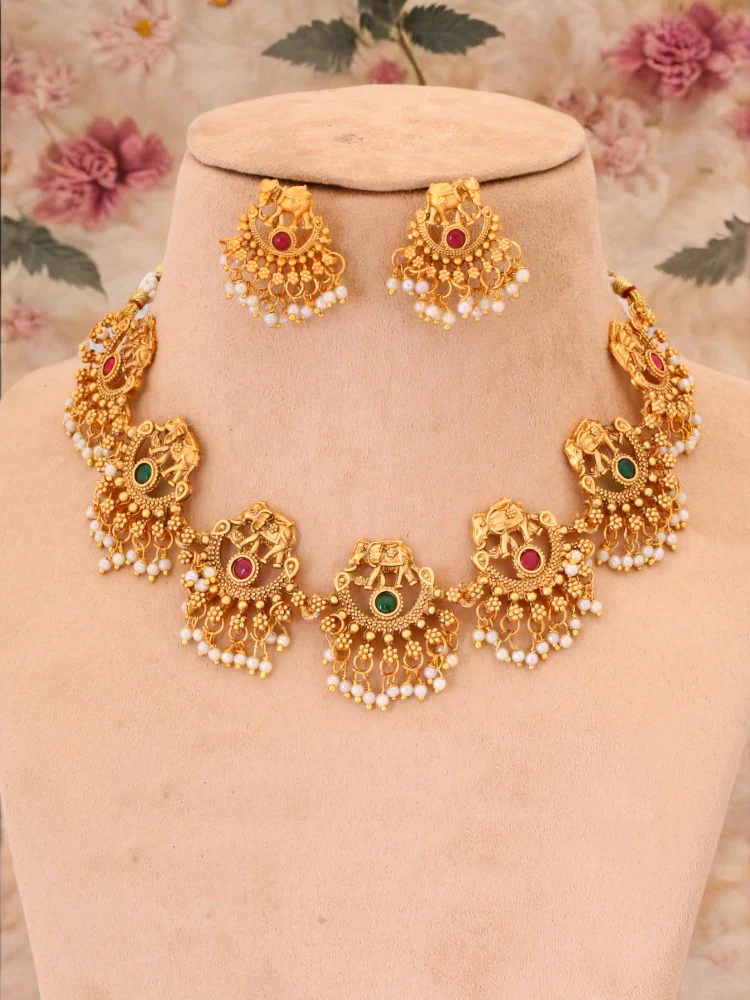 Golden Tripurari Temple Jewellery Set