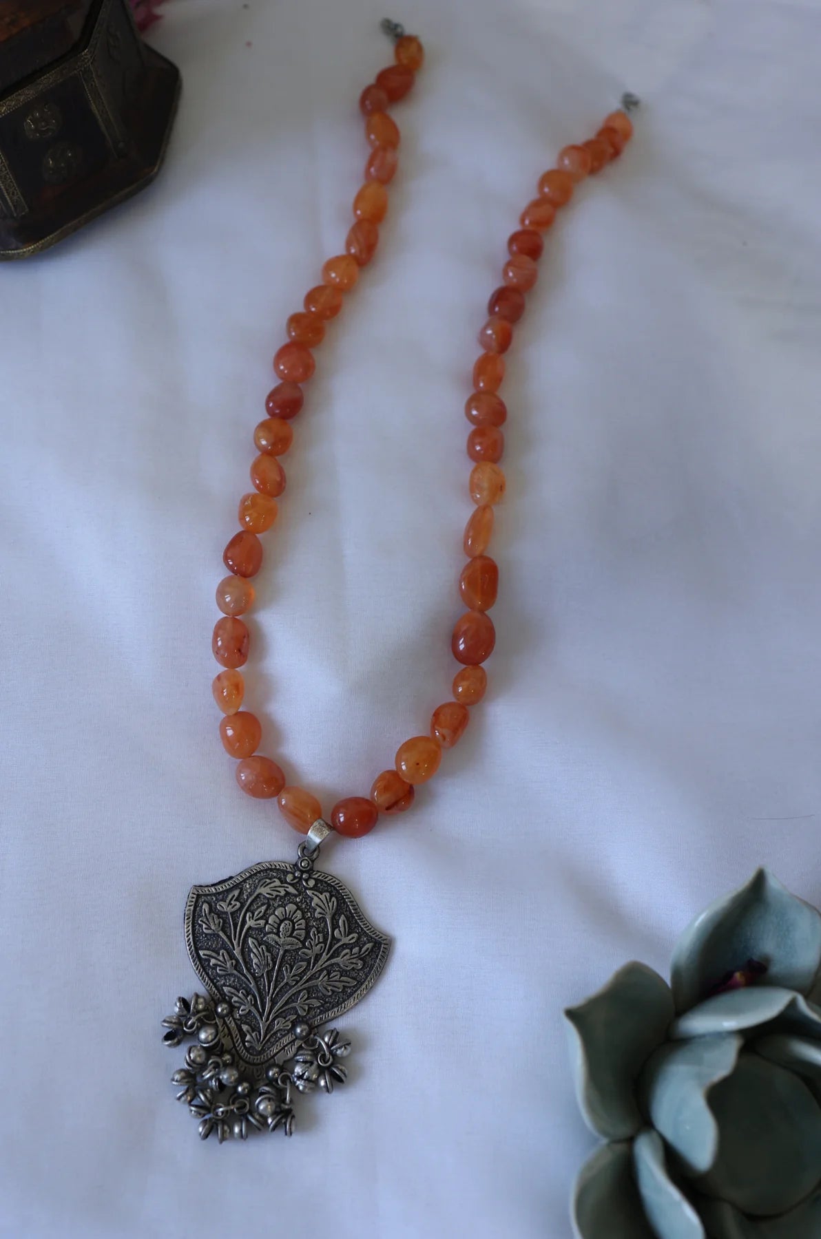 Astrid Orange Oxidized Silver Necklace