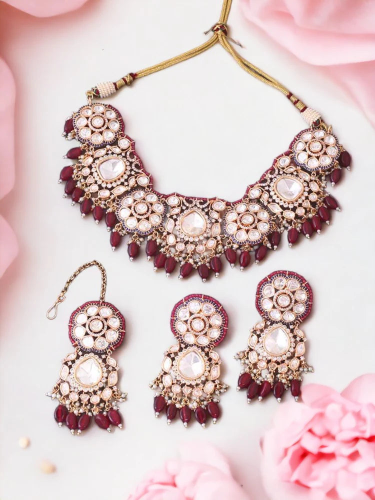 MAROON DHURVITA JEWELLERY SET