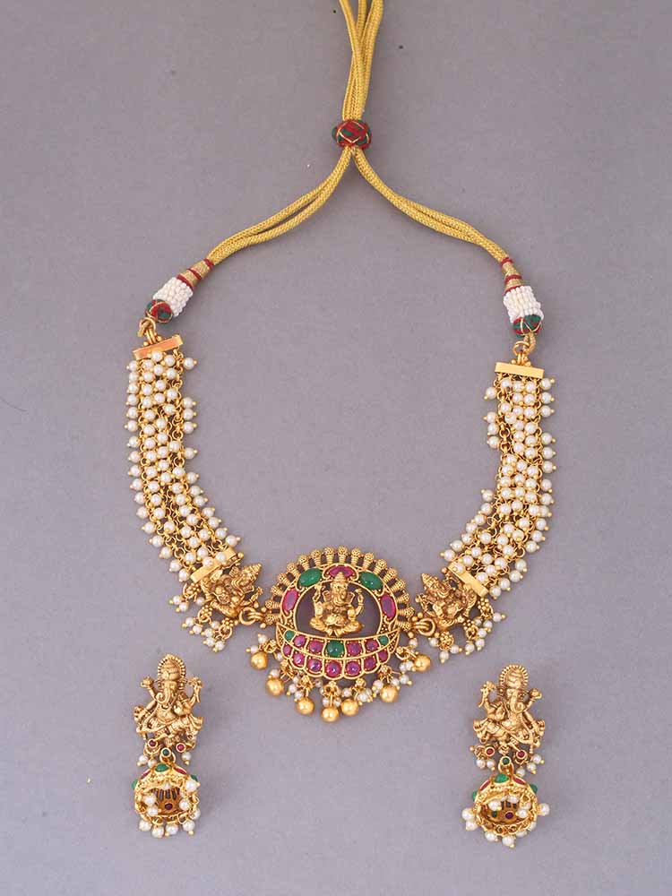 Multicolor Bhagavati Temple Jewellery Set