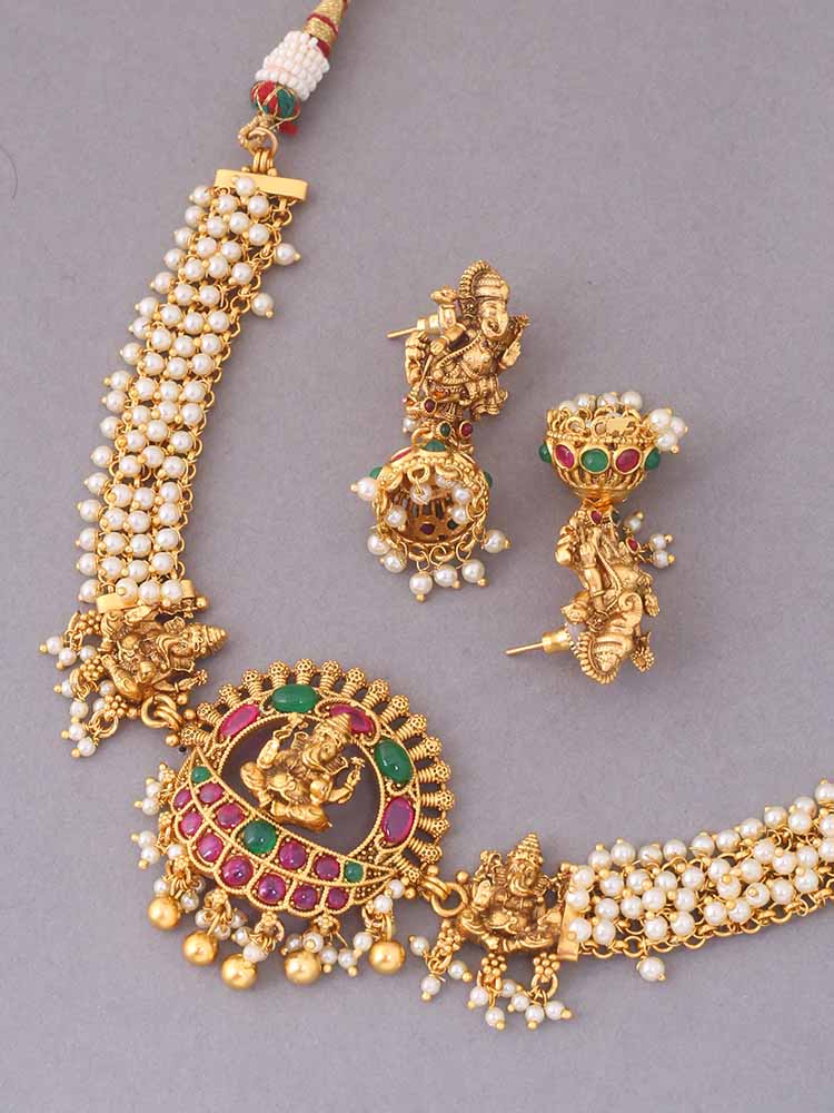 Multicolor Bhagavati Temple Jewellery Set