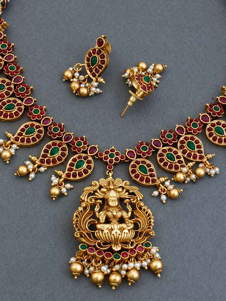 Multicolor Devmata Temple Jewellery Set