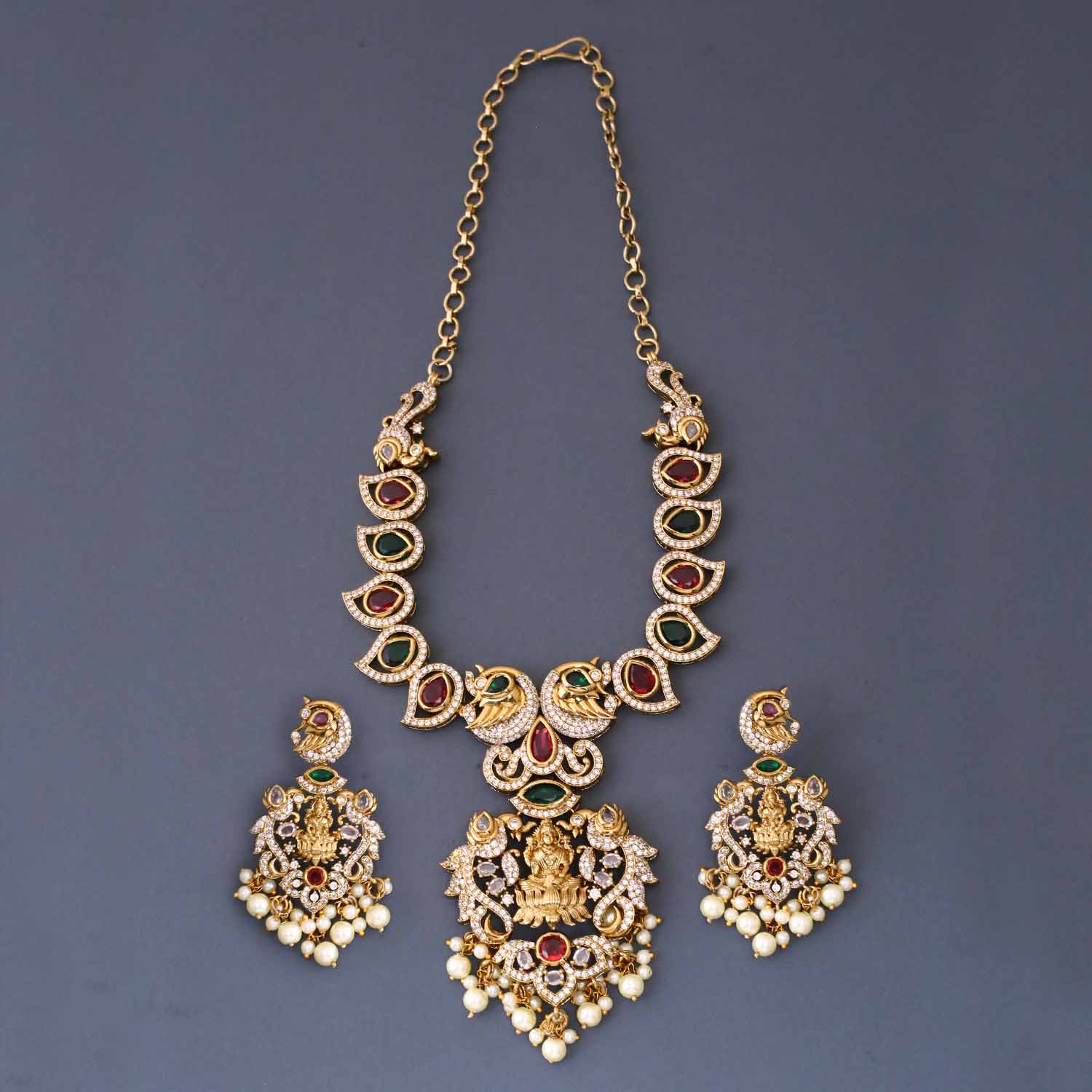 Multicolor Durja Temple Jewellery Set