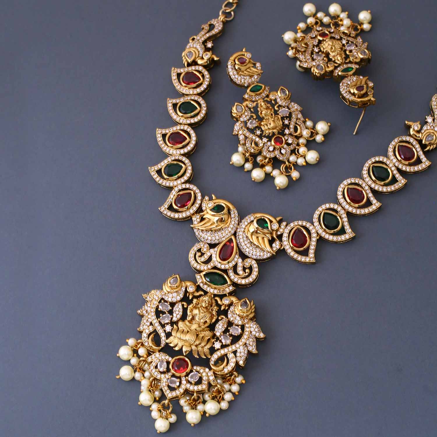 Multicolor Durja Temple Jewellery Set