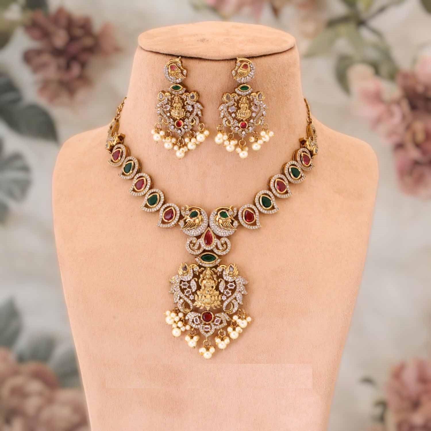 Multicolor Durja Temple Jewellery Set