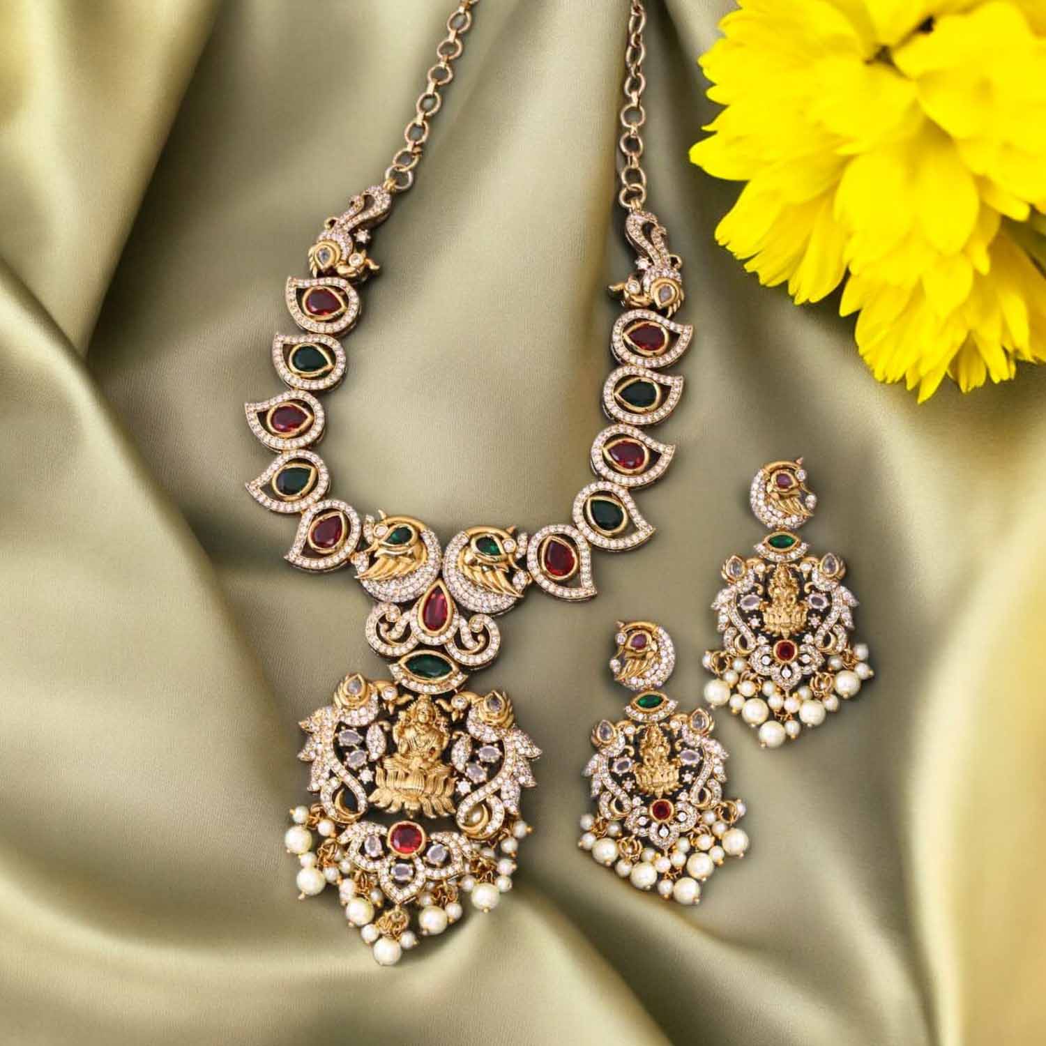 Multicolor Durja Temple Jewellery Set