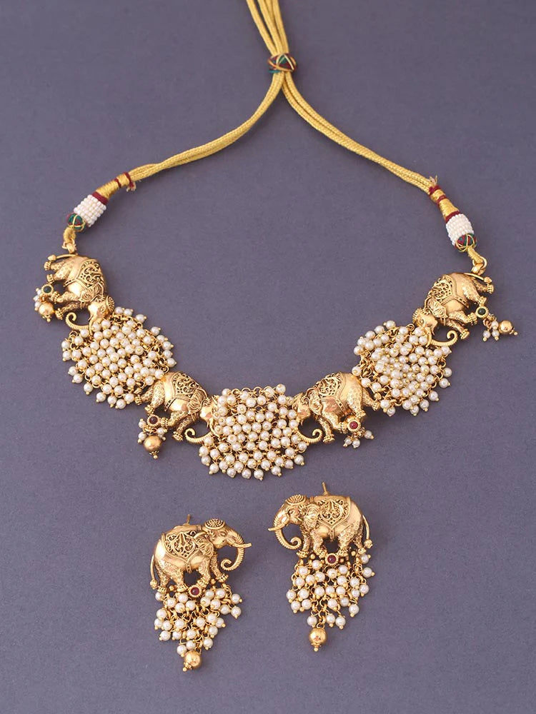 Multicolor Hathi Temple Jewellery Set