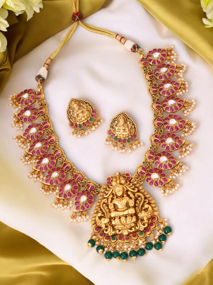 Multicolor Maheswari Temple Jewellery Set