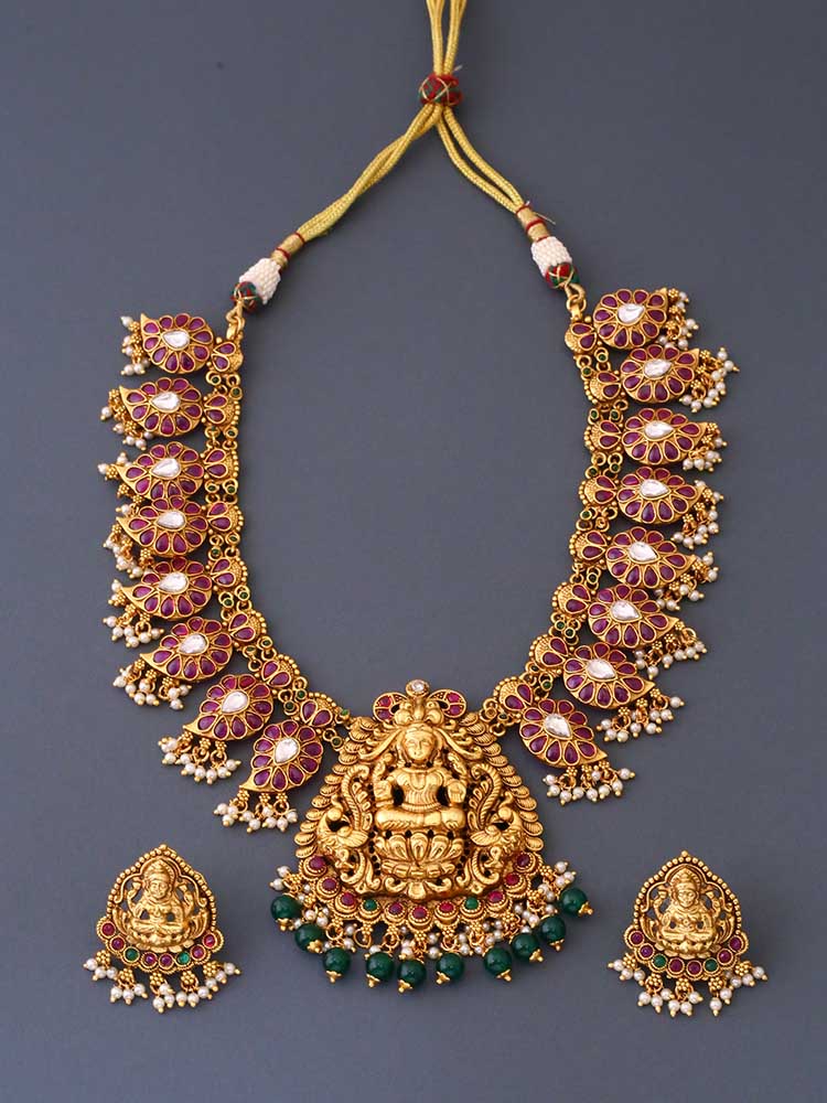 Multicolor Maheswari Temple Jewellery Set