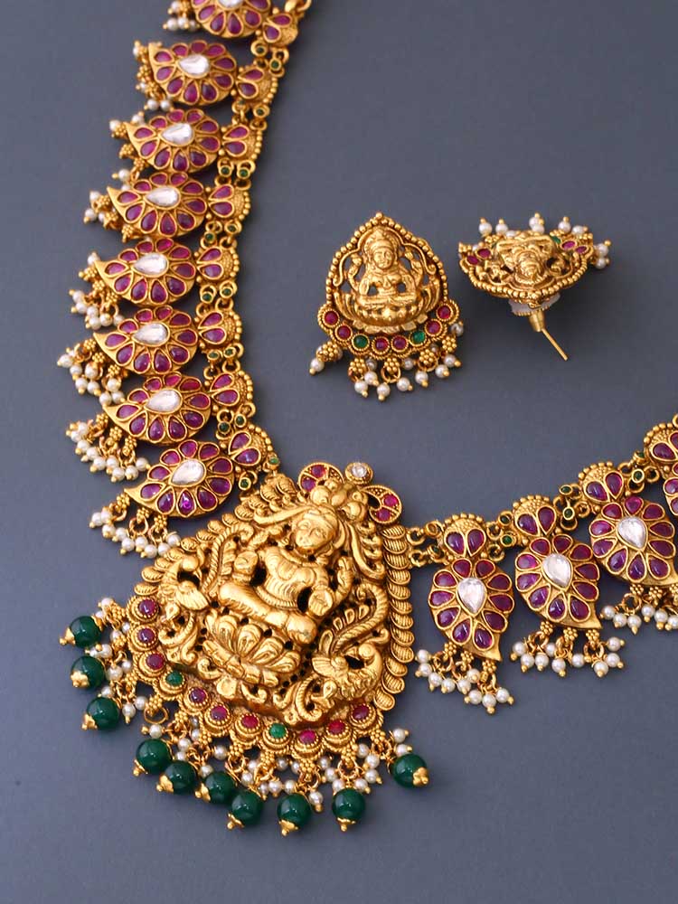 Multicolor Maheswari Temple Jewellery Set