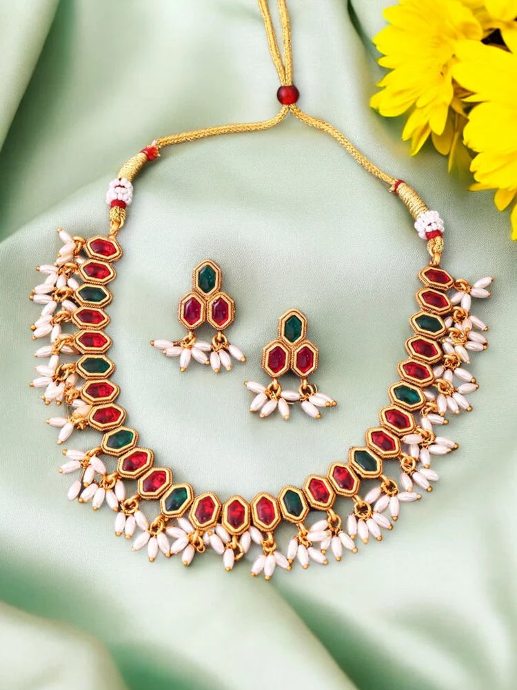 Multicolor Nilakantha Antique Jewellery Set