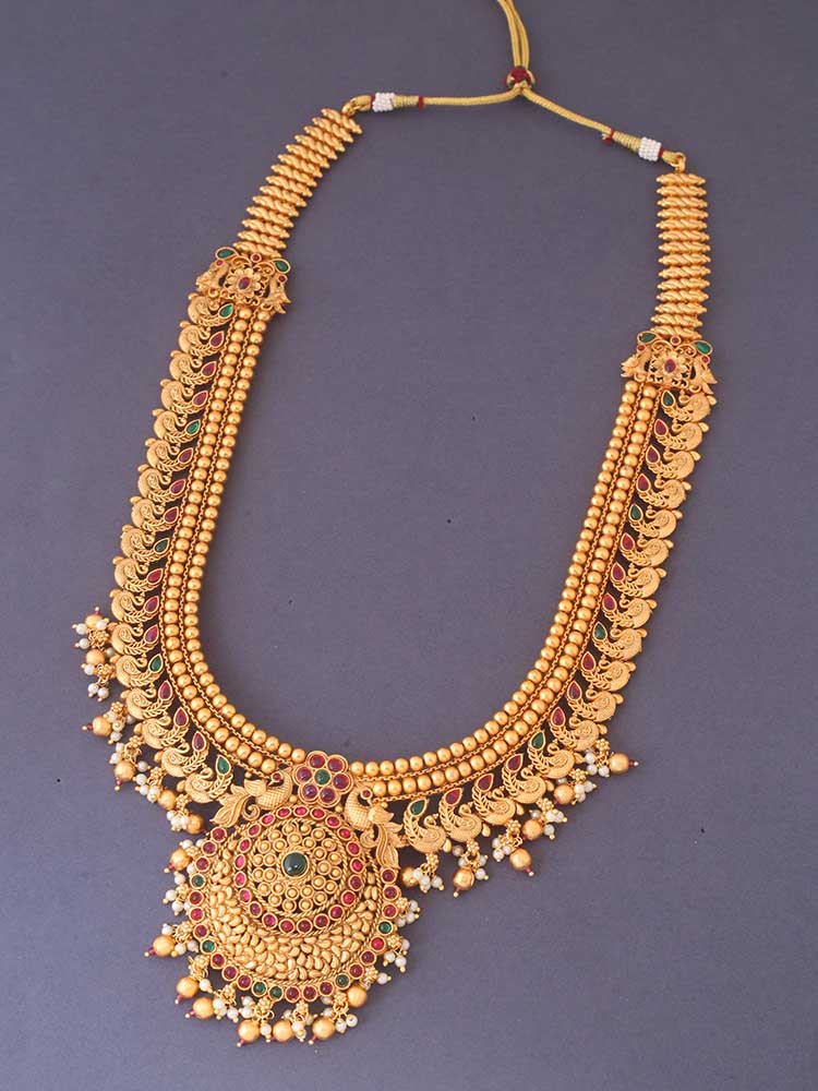 MULTICOLOR TRILOKI TEMPLE JEWELLERY SET